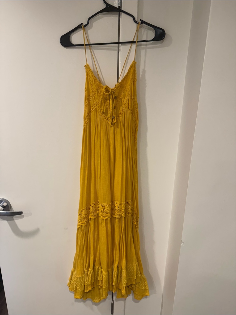 Free People - Yellow Boho Maxi Sun Dress with Lace Trim